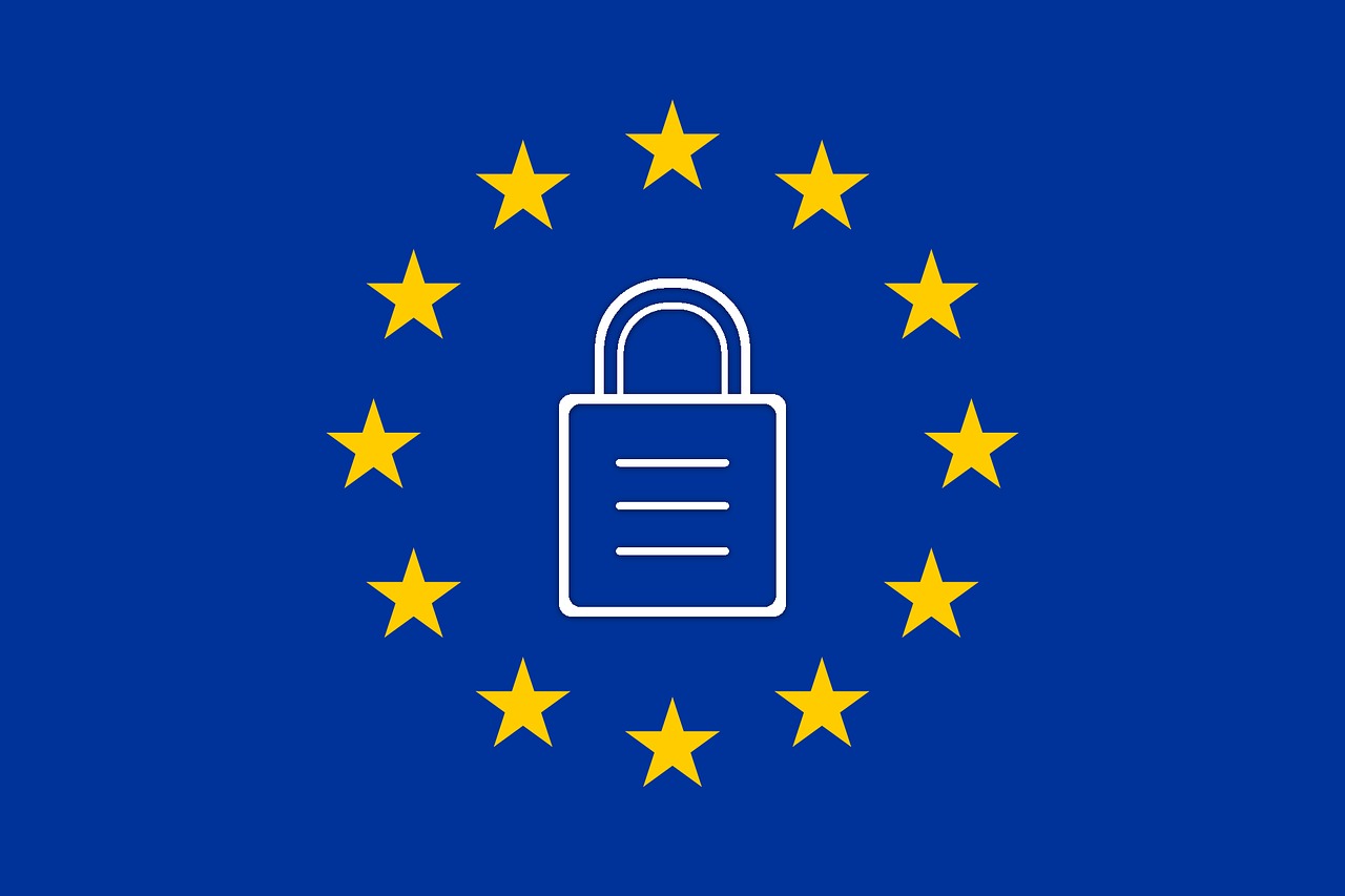 European Union flag with a padlock in the centre. 