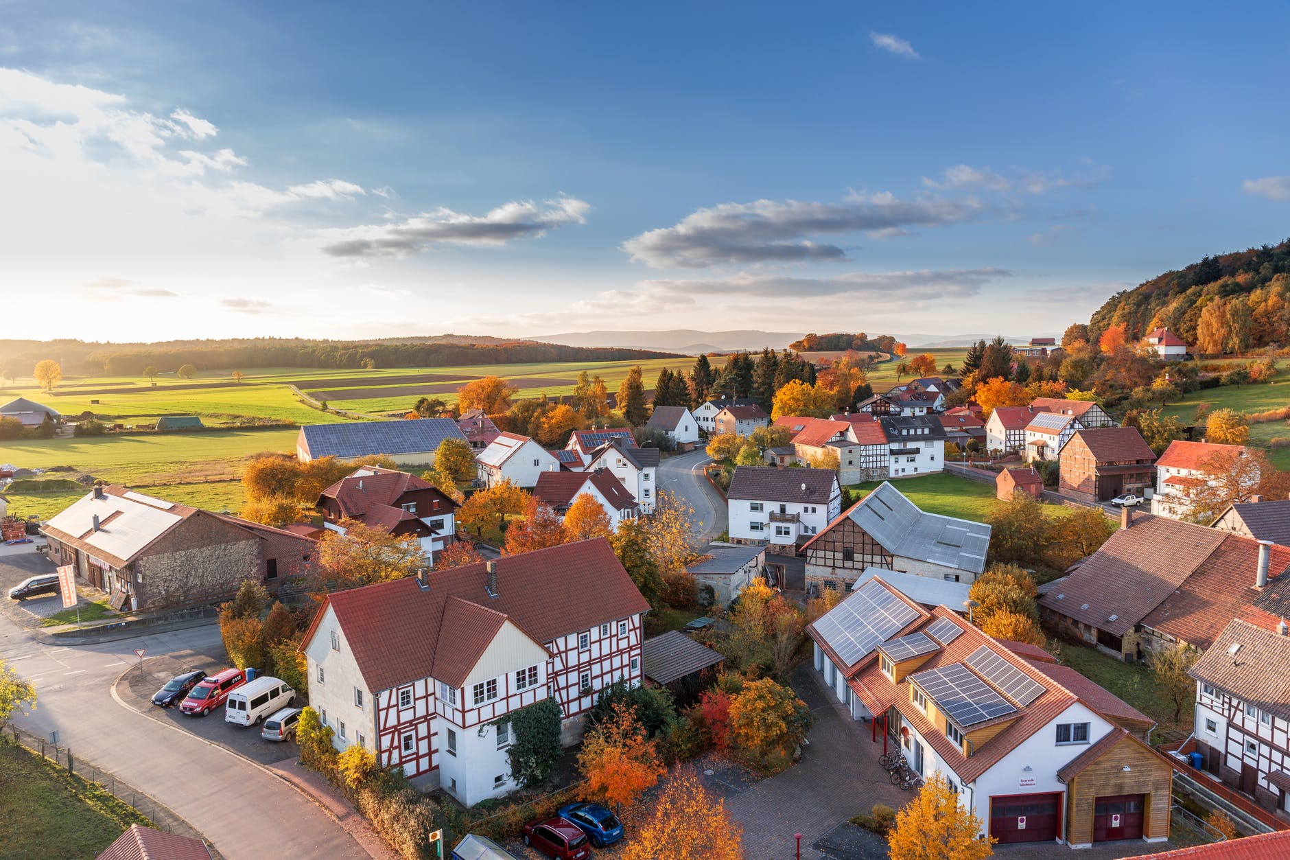 aerial view architecture autumn cars